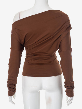 ワンショルダー ルーシュ Tシャツ 長袖 春 トップス レディース 2025