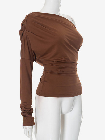 ワンショルダー ルーシュ Tシャツ 長袖 春 トップス レディース 2025