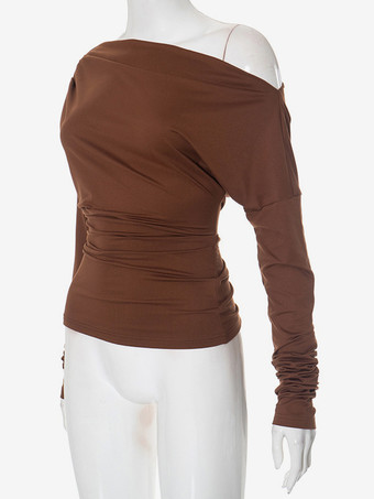 ワンショルダー ルーシュ Tシャツ 長袖 春 トップス レディース 2025