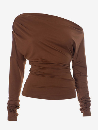 ワンショルダー ルーシュ Tシャツ 長袖 春 トップス レディース 2025