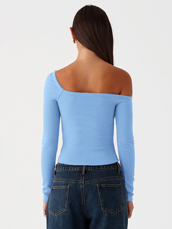 非対称長袖トップスワンショルダー春ベーシックTシャツレディース2025