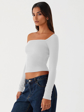 非対称長袖トップスワンショルダー春ベーシックTシャツレディース2025