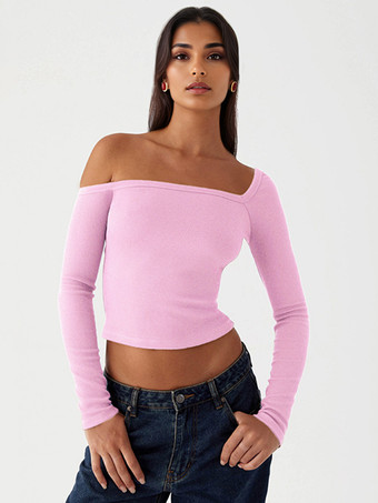 非対称長袖トップスワンショルダー春ベーシックTシャツレディース2025