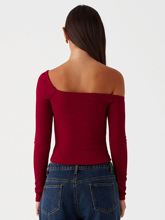 非対称長袖トップスワンショルダー春ベーシックTシャツレディース2025