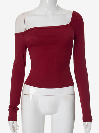 非対称長袖トップスワンショルダー春ベーシックTシャツレディース2025