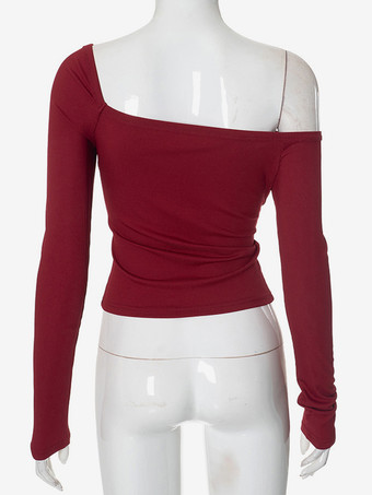 非対称長袖トップスワンショルダー春ベーシックTシャツレディース2025