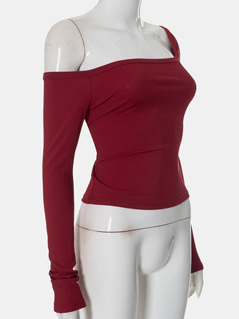 非対称長袖トップスワンショルダー春ベーシックTシャツレディース2025