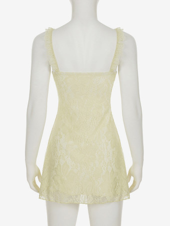 バターイエローのレーススリップドレス エレガントなサマーミニドレス（女性用 2025年）