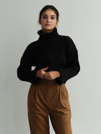 タートルネック プルオーバー セーター オーバーサイズ カフ 春 カジュアル ニット トップス レディース 2025