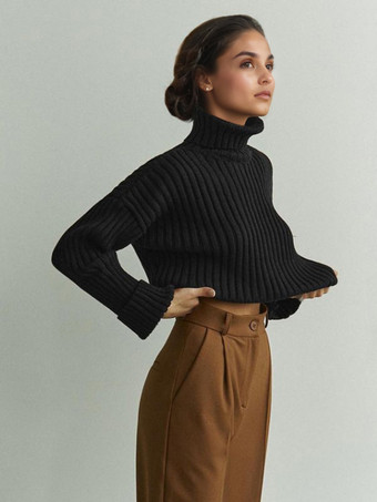 タートルネック プルオーバー セーター オーバーサイズ カフ 春 カジュアル ニット トップス レディース 2025