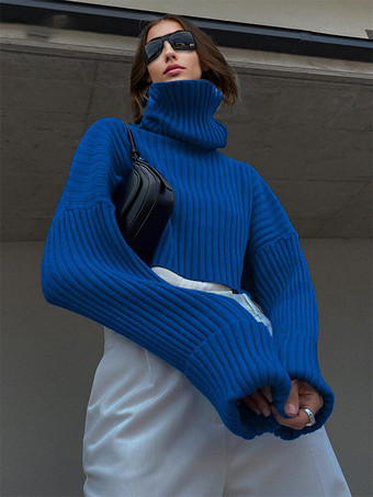 タートルネック プルオーバー セーター オーバーサイズ カフ 春 カジュアル ニット トップス レディース 2025