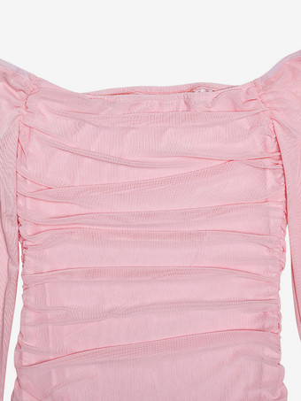 フリル裾のピンクのボディコンドレス、オフショルダーのルーシュバースデーパーティーミニドレス、女性用 2025