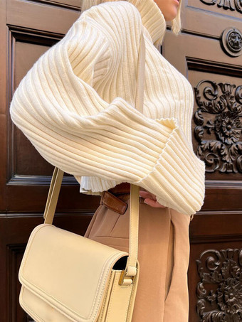 タートルネック プルオーバー セーター オーバーサイズ カフ 春 カジュアル ニット トップス レディース 2025