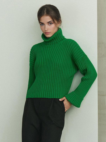 タートルネック プルオーバー セーター オーバーサイズ カフ 春 カジュアル ニット トップス レディース 2025