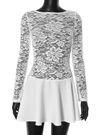 レースオーバーレイ Aラインドレス シアーロングスリーブ ミニパーティードレス レディース 2025