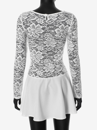 レースオーバーレイ Aラインドレス シアーロングスリーブ ミニパーティードレス レディース 2025