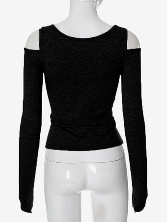 長袖クロップトップ 春カジュアルTシャツ レディース 2025