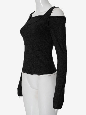 長袖クロップトップ 春カジュアルTシャツ レディース 2025