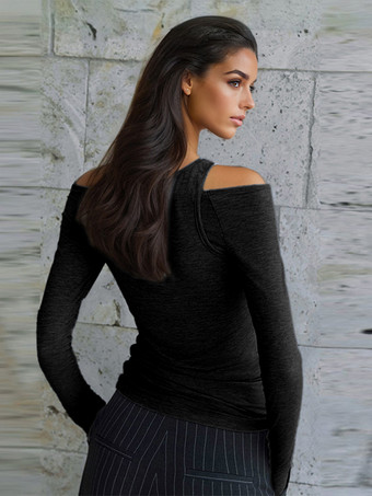 長袖クロップトップ 春カジュアルTシャツ レディース 2025