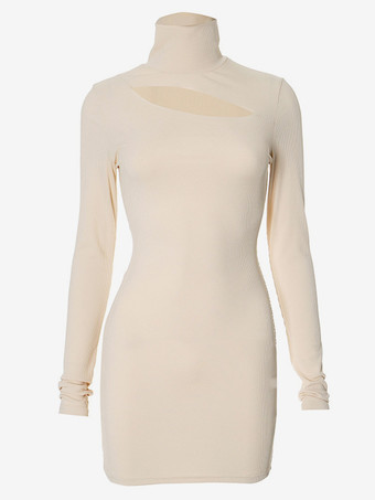 セクシーなカットアウトボディコンドレス ハイネック 長袖 ミニドレス レディース 2026