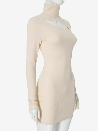 セクシーなカットアウトボディコンドレス ハイネック 長袖 ミニドレス レディース 2026