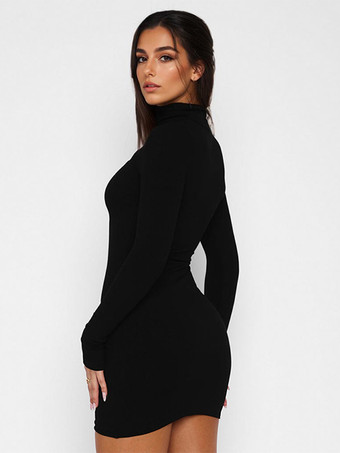セクシーなカットアウトボディコンドレス ハイネック 長袖 ミニドレス レディース 2026