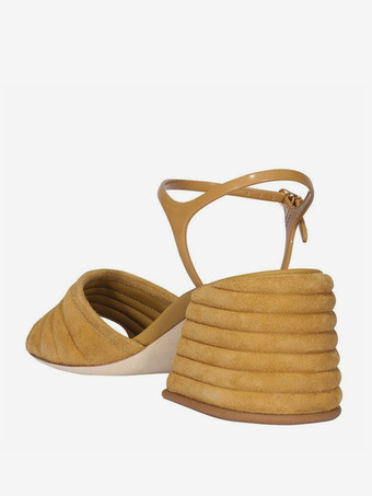 チャンキーヒールサンダル スエード オープントゥ サンダル レディース