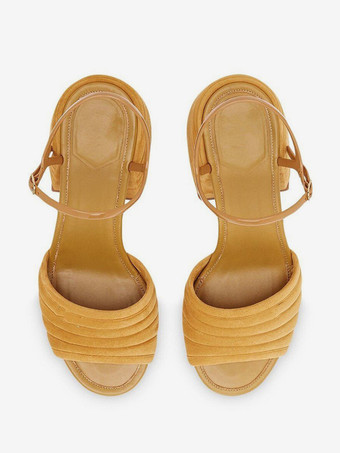 チャンキーヒールサンダル スエード オープントゥ サンダル レディース