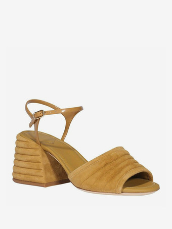 チャンキーヒールサンダル スエード オープントゥ サンダル レディース