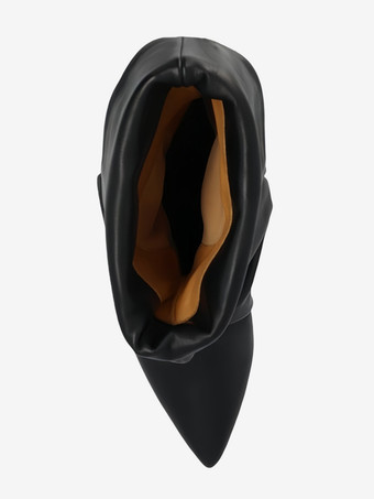 スエード スラウチブーツ ヒョウ柄 ポインテッドトゥ キトンヒール ブーティ