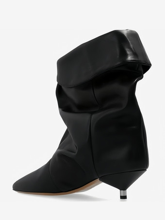 スエード スラウチブーツ ヒョウ柄 ポインテッドトゥ キトンヒール ブーティ