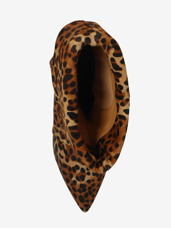 スエード スラウチブーツ ヒョウ柄 ポインテッドトゥ キトンヒール ブーティ