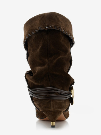 レディース アンクルブーツ ポインテッドトゥ メタルディテール レースアップ スラウチブーティ