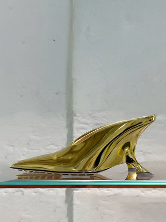 ゴールド レディース ブラック ミュール ポインテッドトゥ デザインヒール スリッポン パンプス