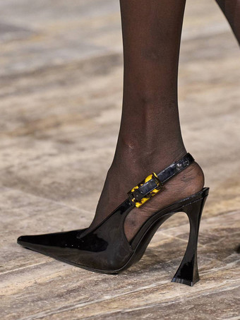 ブラック ハイヒールパンプス レディース ポインテッドトゥデザインヒール スリングバックパンプス