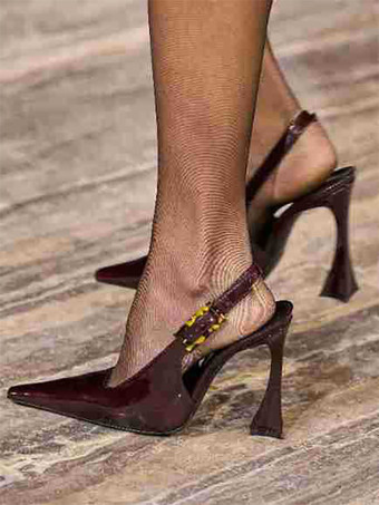ワインレッド ハイヒールパンプス レディース ポインテッドトゥデザインヒール スリングバックパンプス