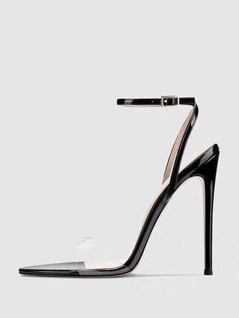ブラック ハイヒールサンダル 透明オープントゥ スティレットヒール パーティー プロムシューズ