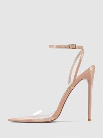 アプリコットハイヒールサンダル 透明オープントゥ スティレットヒール パーティー プロムシューズ