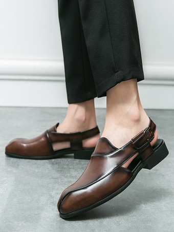 メンズ スリッポン ローファー スリッパ スリングバック スクエアトゥ PU ローファーシューズ