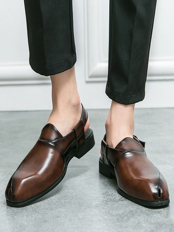 メンズ スリッポン ローファー スリッパ スリングバック スクエアトゥ PU ローファーシューズ