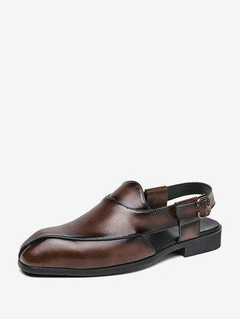 ブラウンメンズ スリッポン ローファー スリッパ スリングバック スクエアトゥ PU ローファーシューズ