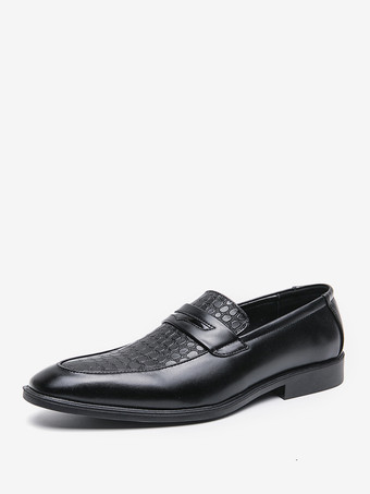 ブラック メンズ ペニーローファー スリッポン ラウンドトゥ チャンキーヒール スリッポン PUローファーシューズ 結婚式 プロム用