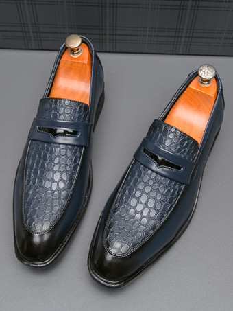 メンズ ペニーローファー スリッポン ラウンドトゥ チャンキーヒール スリッポン PUローファーシューズ 結婚式 プロム用