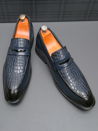 メンズ ペニーローファー スリッポン ラウンドトゥ チャンキーヒール スリッポン PUローファーシューズ 結婚式 プロム用