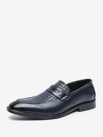 ブルー メンズ ペニーローファー スリッポン ラウンドトゥ チャンキーヒール スリッポン PUローファーシューズ 結婚式 プロム用