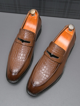 メンズ ペニーローファー スリッポン ラウンドトゥ チャンキーヒール スリッポン PUローファーシューズ 結婚式 プロム用