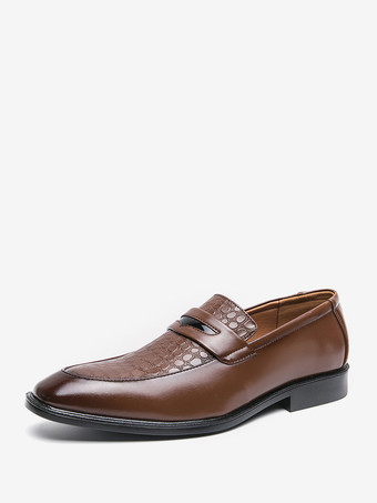 ブラウンメンズ ペニーローファー スリッポン ラウンドトゥ チャンキーヒール スリッポン PUローファーシューズ 結婚式 プロム用