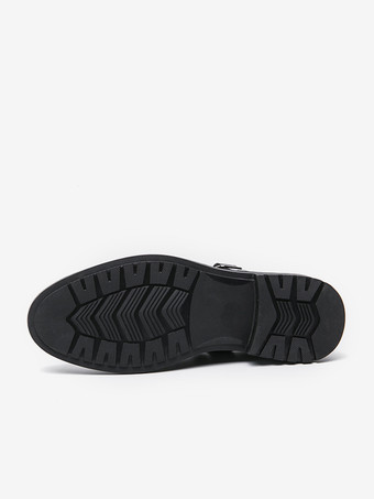 メンズ モンクローファー 編み込みプラットフォーム パテントレザー Tストラップ スリッポン ローファーシューズ