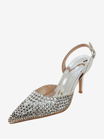 plateado Zapatos de fiesta con tacón alto puntera puntiaguda y diamantes de imitación
