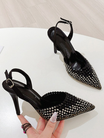 Zapatos de fiesta con tacón alto puntera puntiaguda y diamantes de imitación